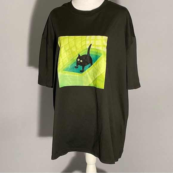 Black and Green XXL Scaredy Cat Graphic T-Shirt - Picture 3 of 11